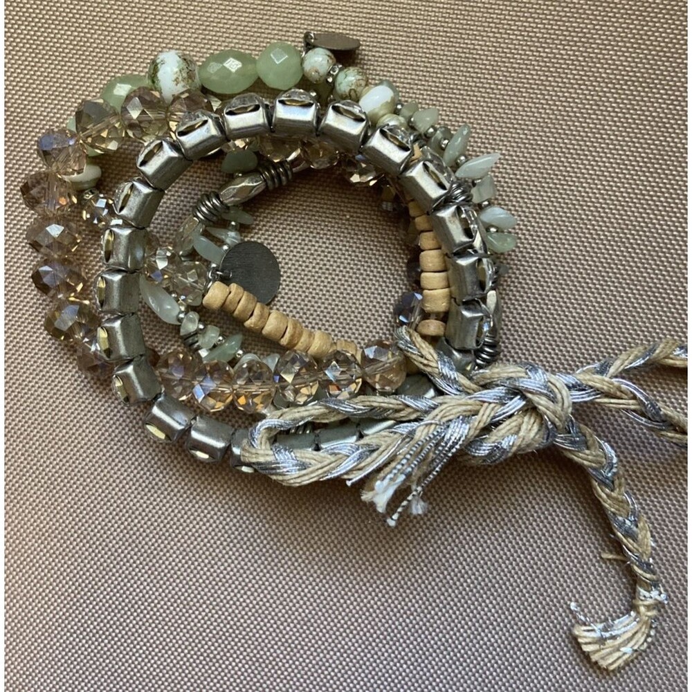 LOFT 5 bracelets, Stretch, Beaded Jeweled Black Silver Clear Boho Casual